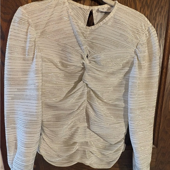 IRO Tops - Dressy shimmery white ruched blouse with gold/silver stripes.by IRO. EUC